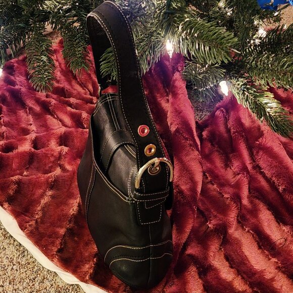 Vtg Coach F10910 MEDIUM Soho Hobo Y2K Black Leather Shoulder Bag Silver Buckle - Picture 3 of 15